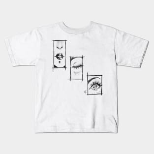 Manga face frame Black T-Shirt Kids T-Shirt